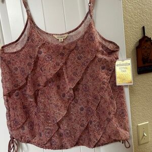 NWT Lucky Brand Pink w/gold threading or accents, spaghetti strap top. Medium